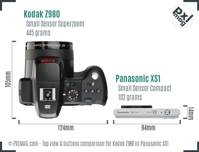 Kodak Z980 vs Panasonic XS1 top view buttons comparison