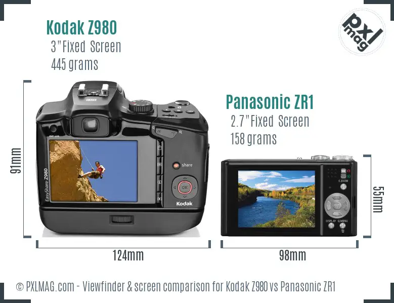 Kodak Z980 vs Panasonic ZR1 Screen and Viewfinder comparison