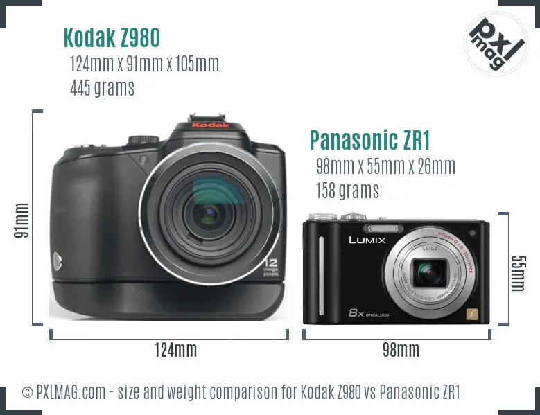 Kodak Z980 vs Panasonic ZR1 size comparison