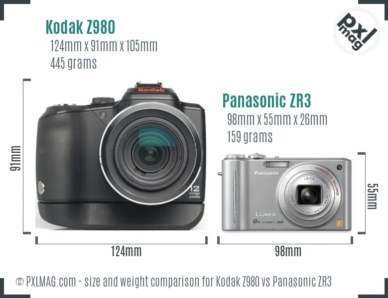 Kodak Z980 vs Panasonic ZR3 size comparison