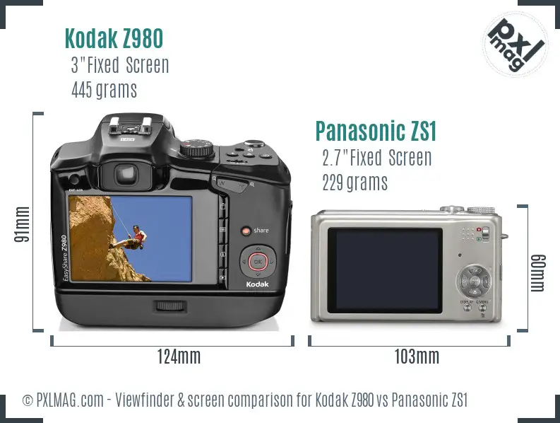 Kodak Z980 vs Panasonic ZS1 Screen and Viewfinder comparison