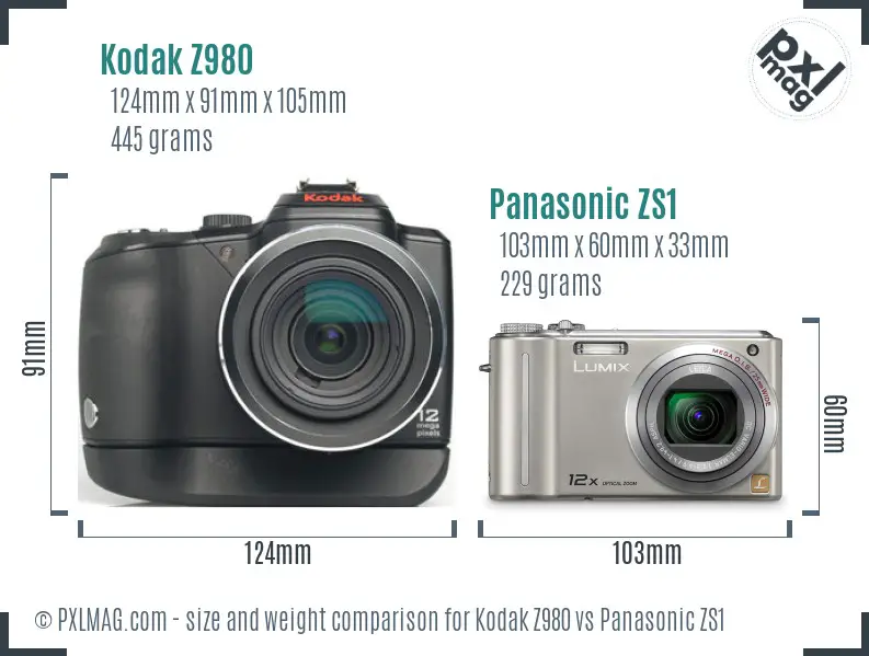 Kodak Z980 vs Panasonic ZS1 size comparison