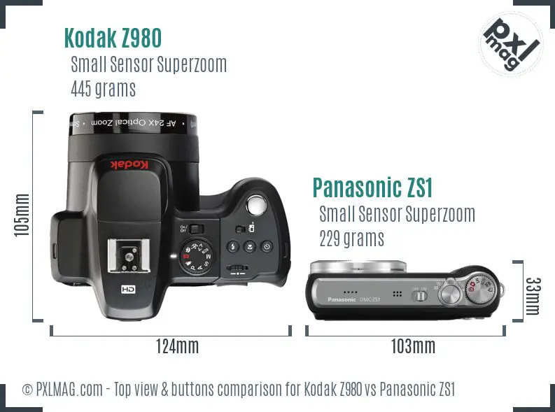 Kodak Z980 vs Panasonic ZS1 top view buttons comparison