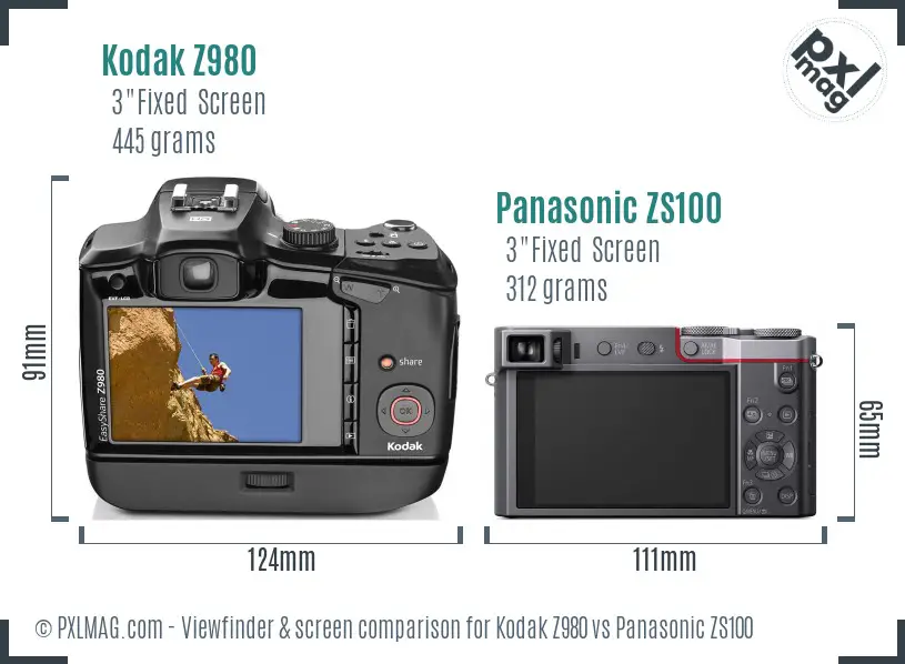 Kodak Z980 vs Panasonic ZS100 Screen and Viewfinder comparison