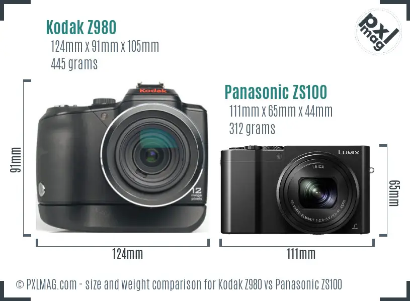 Kodak Z980 vs Panasonic ZS100 size comparison