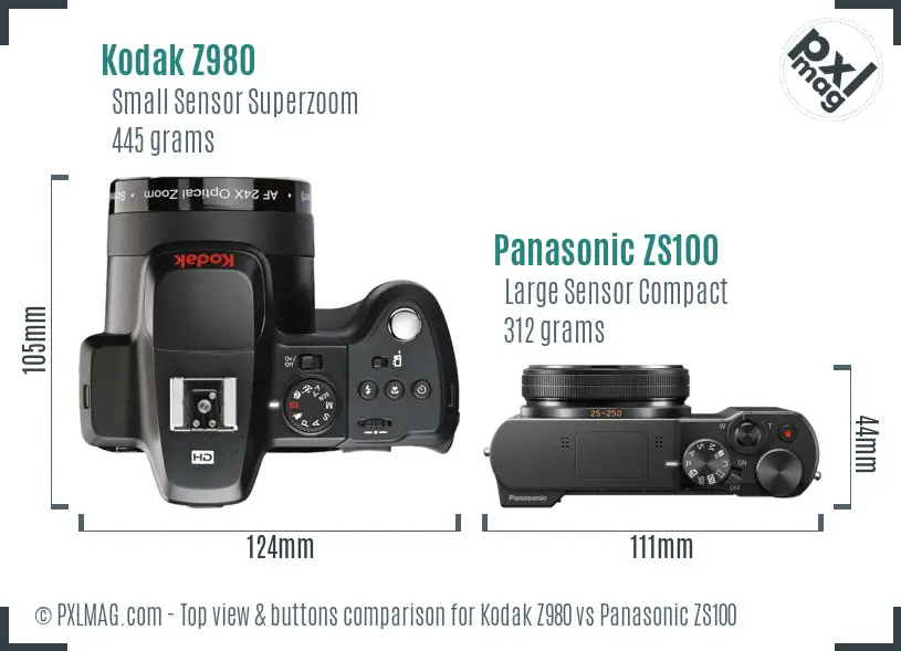 Kodak Z980 vs Panasonic ZS100 top view buttons comparison