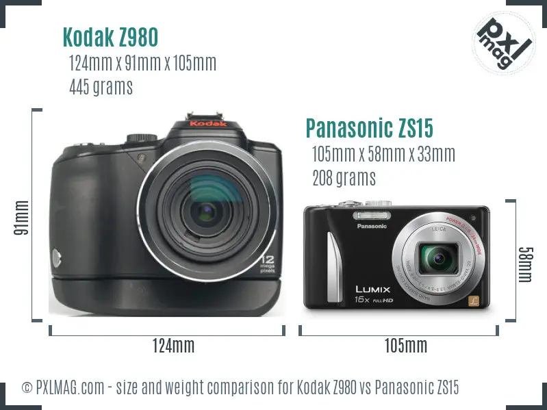 Kodak Z980 vs Panasonic ZS15 size comparison
