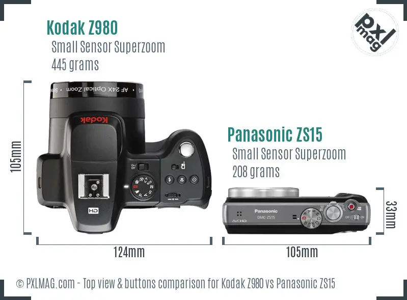 Kodak Z980 vs Panasonic ZS15 top view buttons comparison