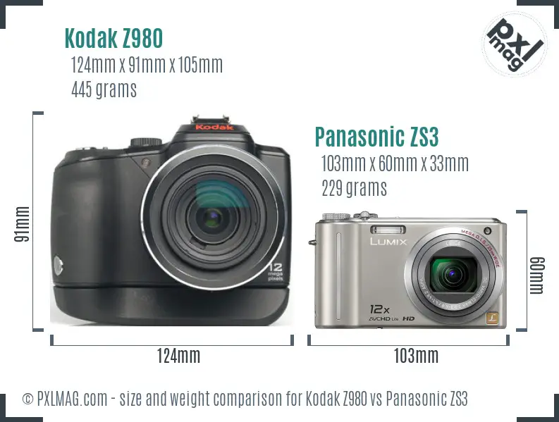 Kodak Z980 vs Panasonic ZS3 size comparison Kodak Z980 vs Panasonic ZS3 size comparison