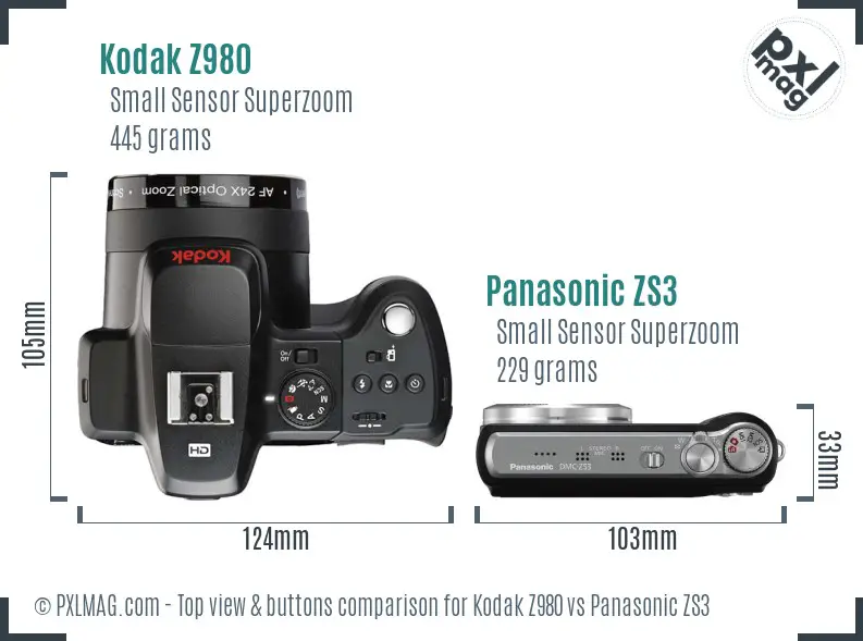 Kodak Z980 vs Panasonic ZS3 top view buttons comparison Kodak Z980 vs Panasonic ZS3 top view buttons comparison