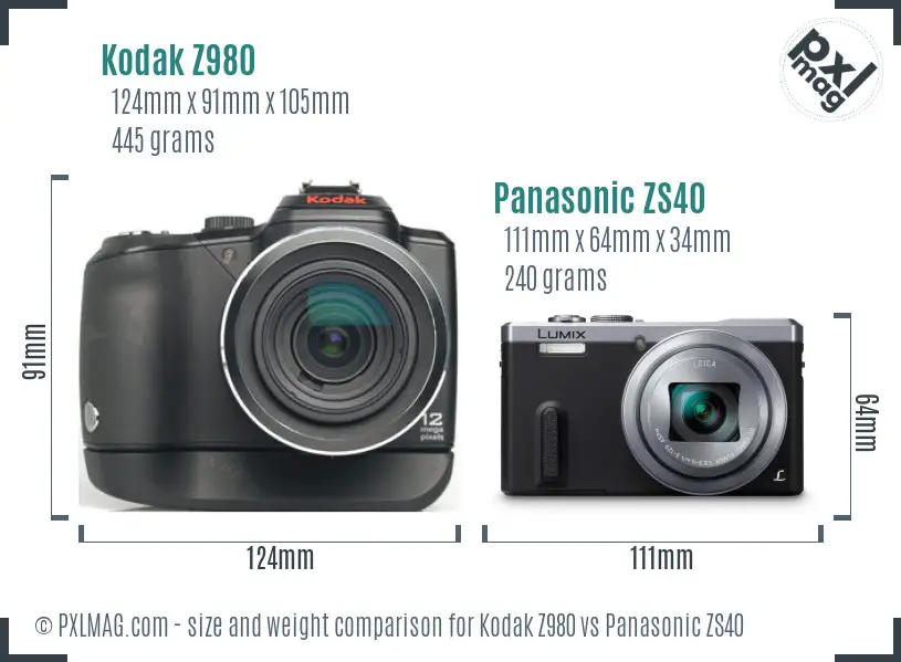 Kodak Z980 vs Panasonic ZS40 size comparison