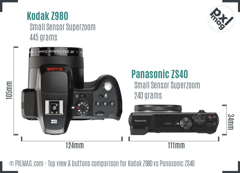 Kodak Z980 vs Panasonic ZS40 top view buttons comparison