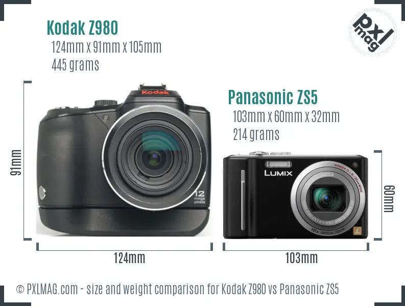 Kodak Z980 vs Panasonic ZS5 size comparison