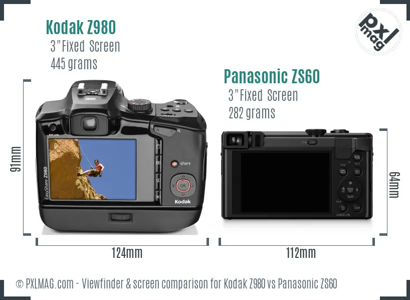 Kodak Z980 vs Panasonic ZS60 Screen and Viewfinder comparison