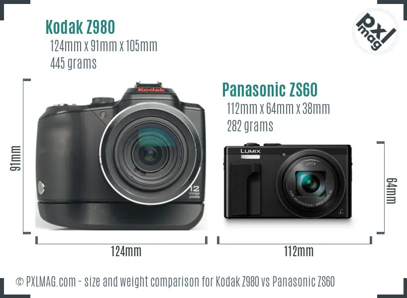 Kodak Z980 vs Panasonic ZS60 size comparison