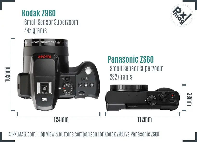 Kodak Z980 vs Panasonic ZS60 top view buttons comparison