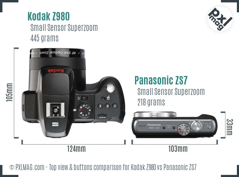 Kodak Z980 vs Panasonic ZS7 top view buttons comparison Kodak Z980 vs Panasonic ZS7 top view buttons comparison