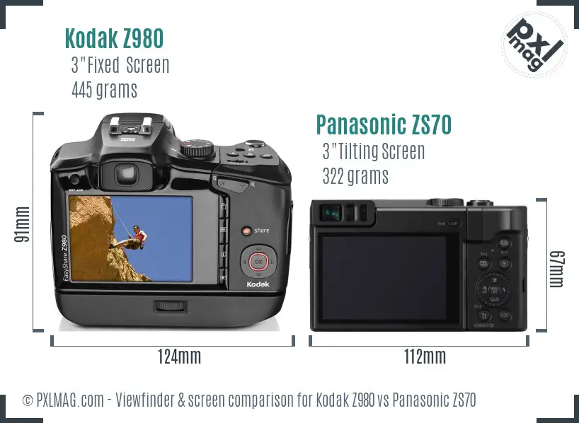 Kodak Z980 vs Panasonic ZS70 Screen and Viewfinder comparison