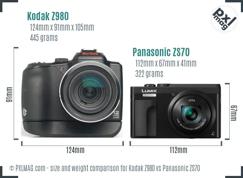 Kodak Z980 vs Panasonic ZS70 size comparison