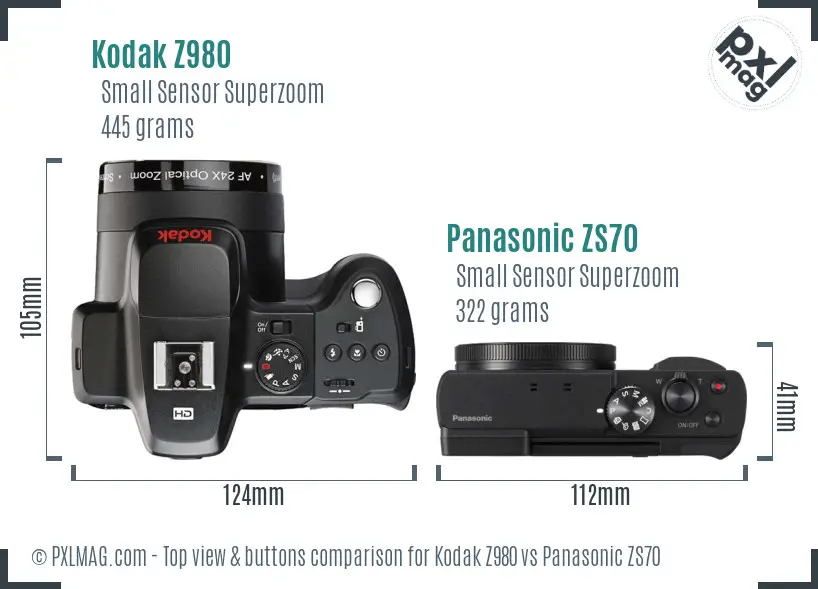 Kodak Z980 vs Panasonic ZS70 top view buttons comparison