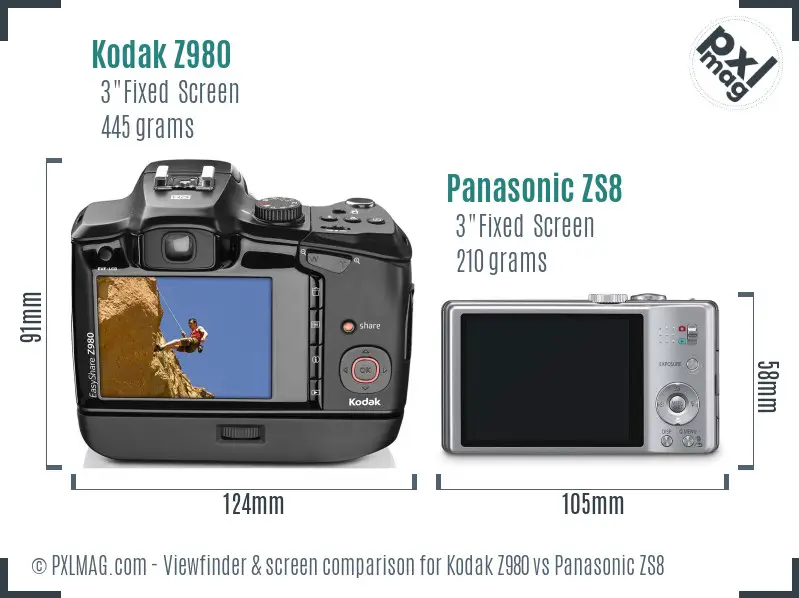 Kodak Z980 vs Panasonic ZS8 Screen and Viewfinder comparison
