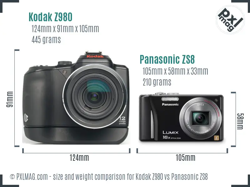 Kodak Z980 vs Panasonic ZS8 size comparison