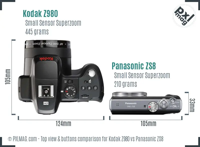 Kodak Z980 vs Panasonic ZS8 top view buttons comparison