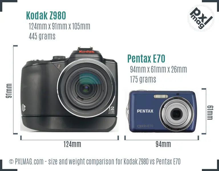 Kodak Z980 vs Pentax E70 size comparison