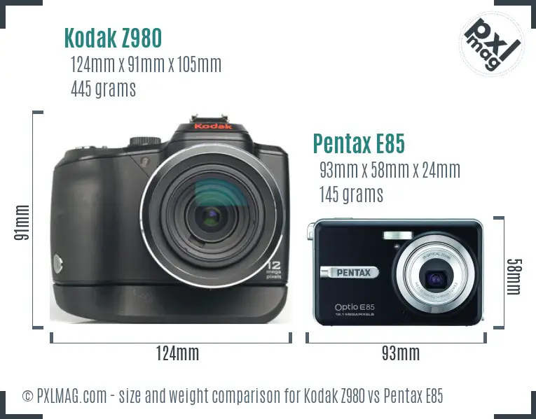 Kodak Z980 vs Pentax E85 size comparison