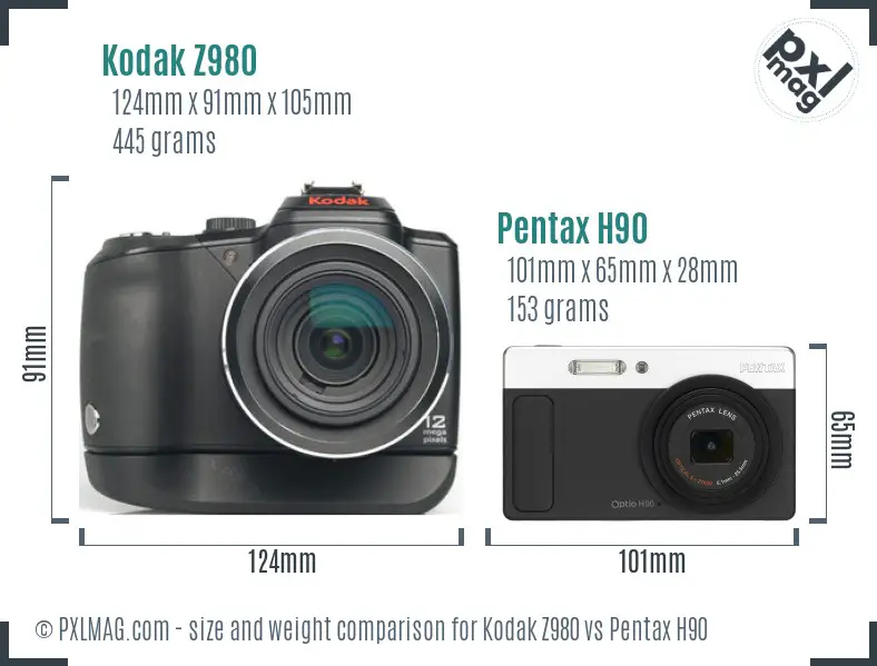 Kodak Z980 vs Pentax H90 size comparison