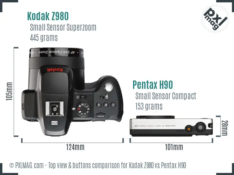 Kodak Z980 vs Pentax H90 top view buttons comparison