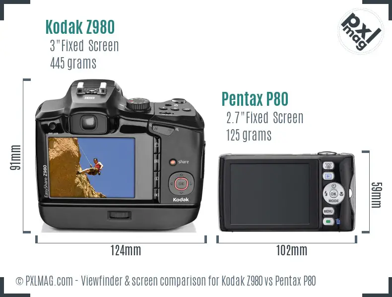 Kodak Z980 vs Pentax P80 Screen and Viewfinder comparison