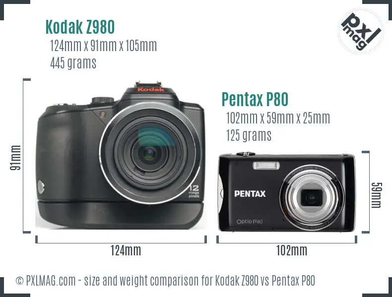 Kodak Z980 vs Pentax P80 size comparison