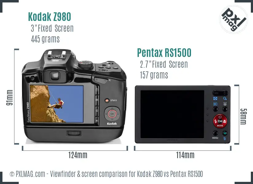 Kodak Z980 vs Pentax RS1500 Screen and Viewfinder comparison