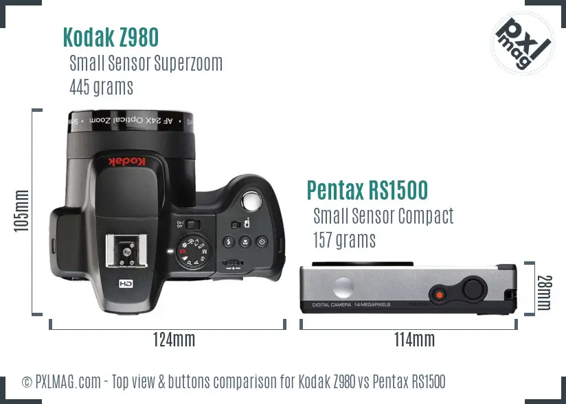 Kodak Z980 vs Pentax RS1500 top view buttons comparison