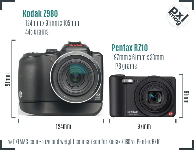 Kodak Z980 vs Pentax RZ10 size comparison