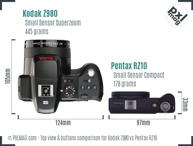 Kodak Z980 vs Pentax RZ10 top view buttons comparison