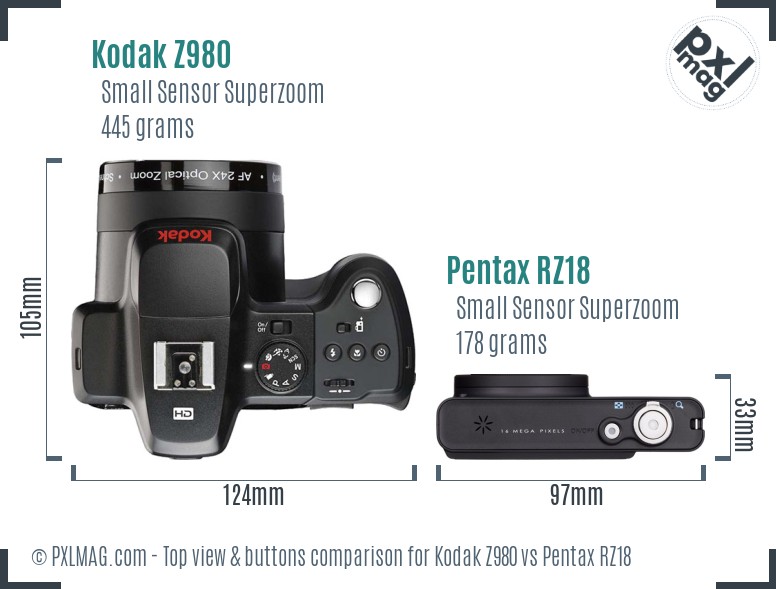 Kodak Z980 vs Pentax RZ18 top view buttons comparison
