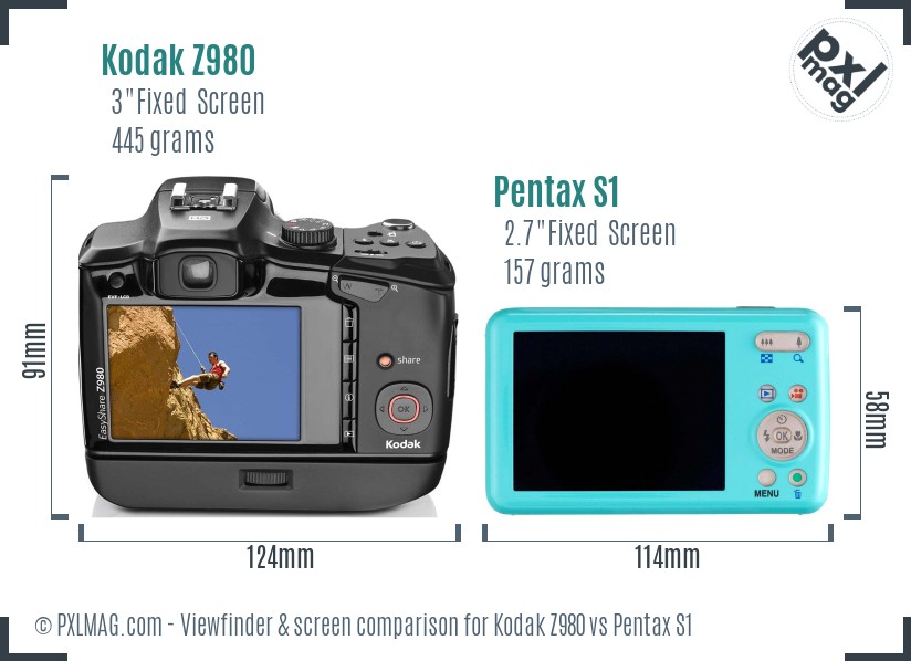 Kodak Z980 vs Pentax S1 Screen and Viewfinder comparison
