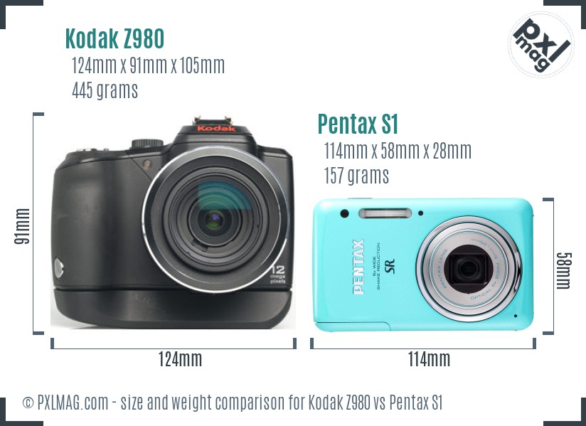 Kodak Z980 vs Pentax S1 size comparison