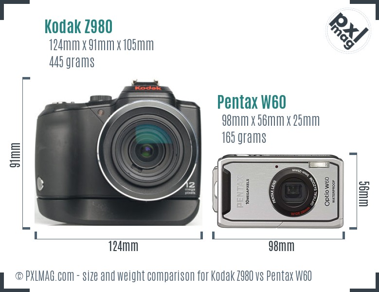 Kodak Z980 vs Pentax W60 size comparison