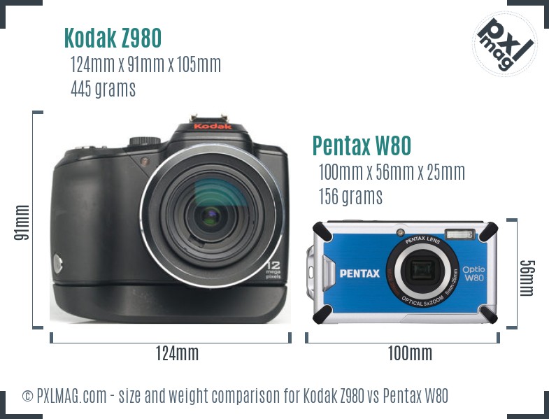 Kodak Z980 vs Pentax W80 size comparison