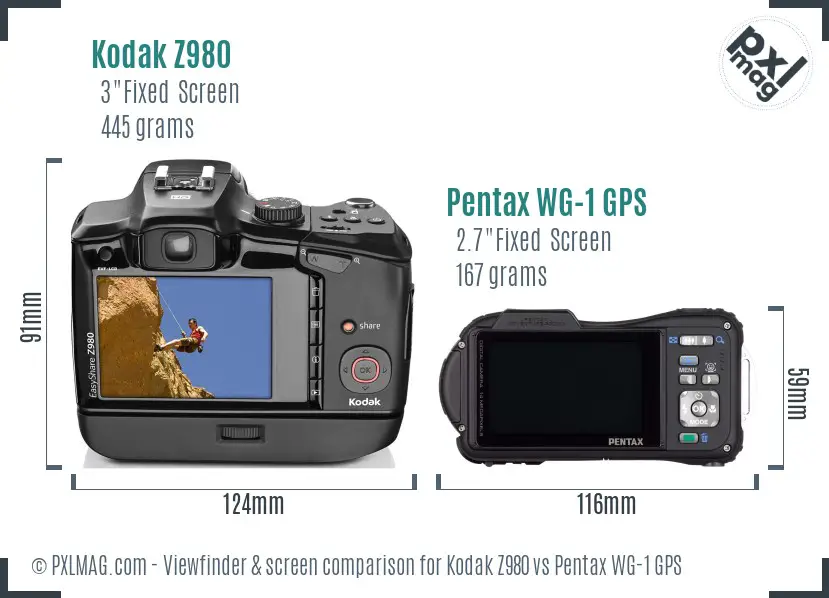Kodak Z980 vs Pentax WG-1 GPS Screen and Viewfinder comparison