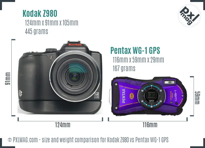 Kodak Z980 vs Pentax WG-1 GPS size comparison