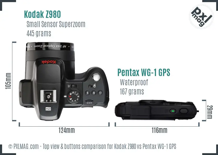 Kodak Z980 vs Pentax WG-1 GPS top view buttons comparison