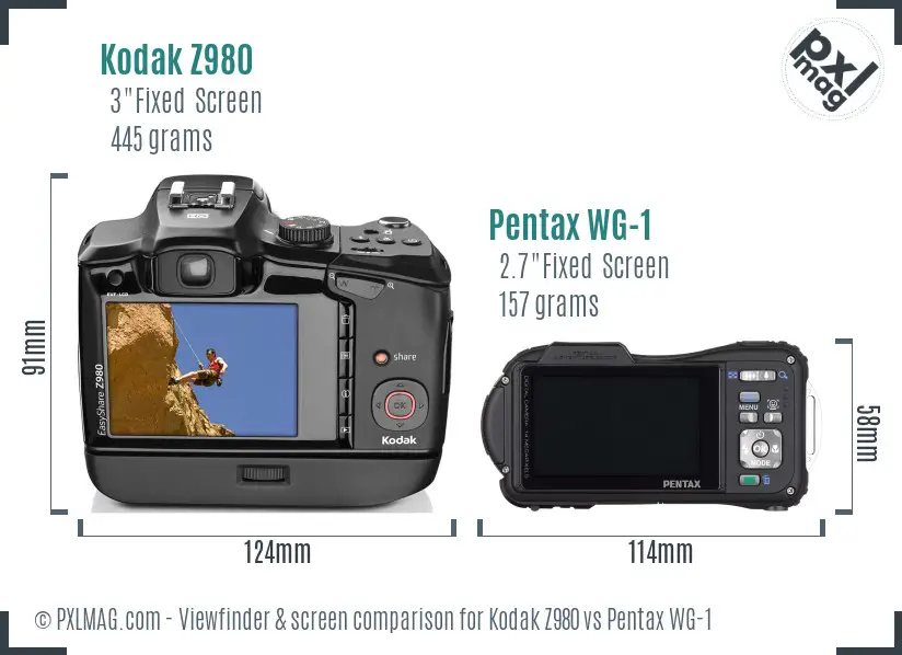 Kodak Z980 vs Pentax WG-1 Screen and Viewfinder comparison