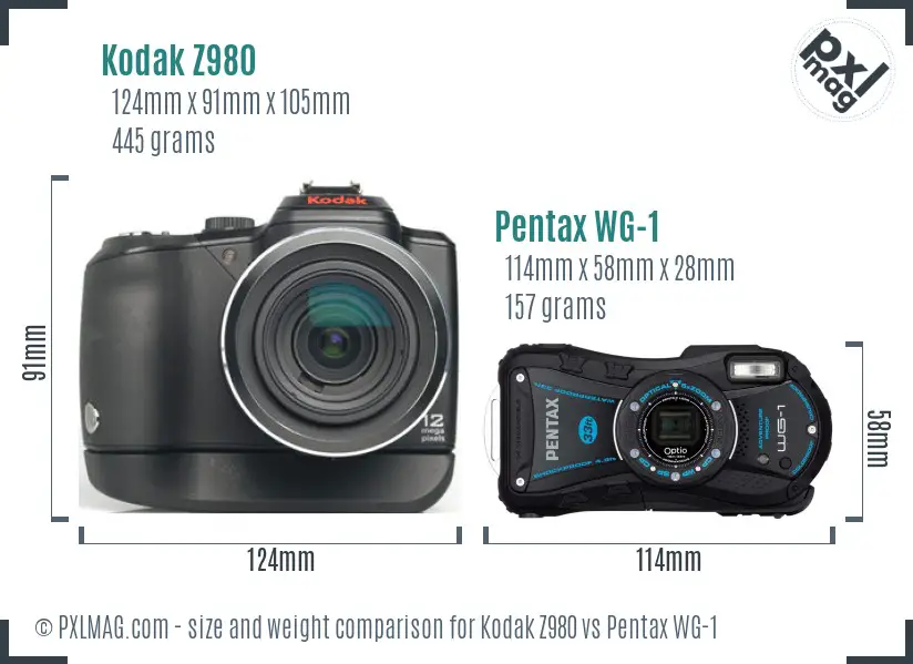 Kodak Z980 vs Pentax WG-1 size comparison