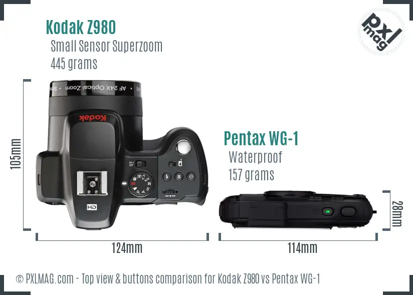 Kodak Z980 vs Pentax WG-1 top view buttons comparison