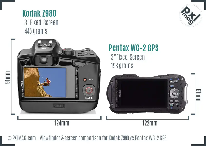 Kodak Z980 vs Pentax WG-2 GPS Screen and Viewfinder comparison
