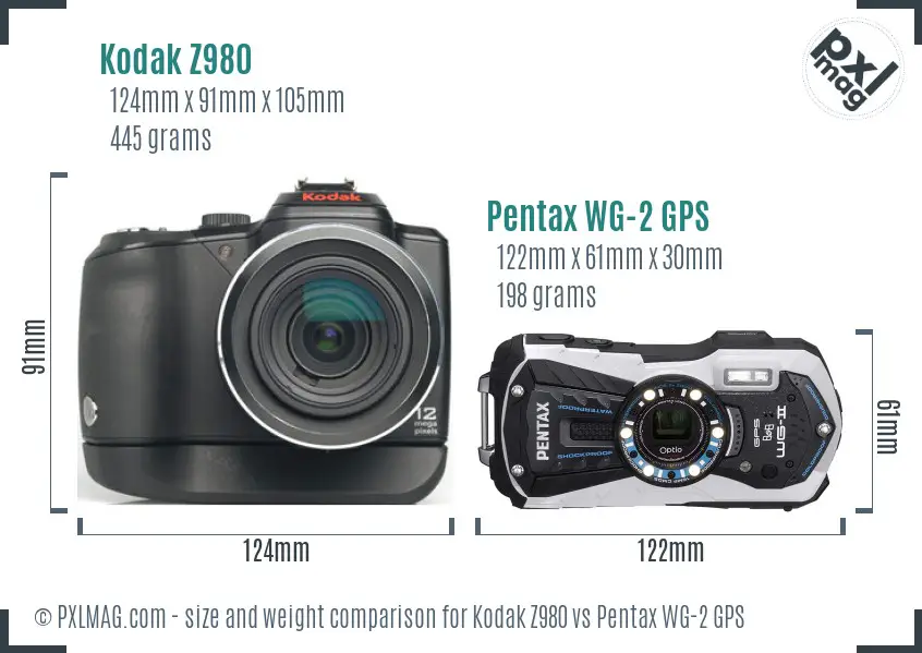 Kodak Z980 vs Pentax WG-2 GPS size comparison